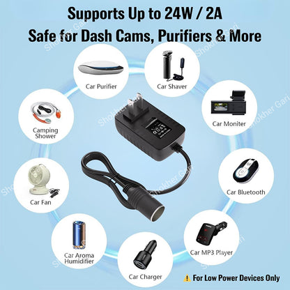 Home To Car 12V AC To DC Converter With Cigarette Lighter Socket -