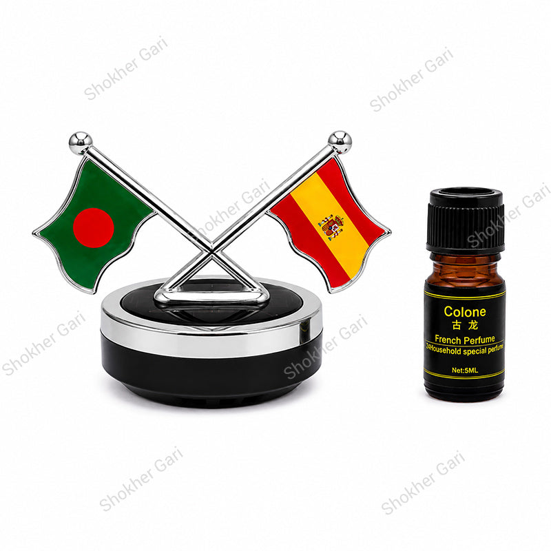 Car Flag Dashboard Showpiece & Solar Perfume