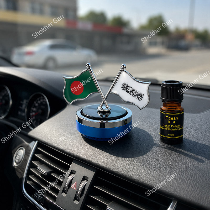 Car Flag Dashboard Showpiece & Solar Perfume