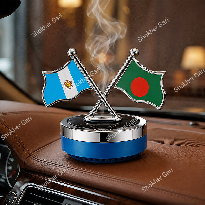 Car Flag Dashboard Showpiece & Solar Perfume