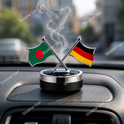 Car Flag Dashboard Showpiece & Solar Perfume
