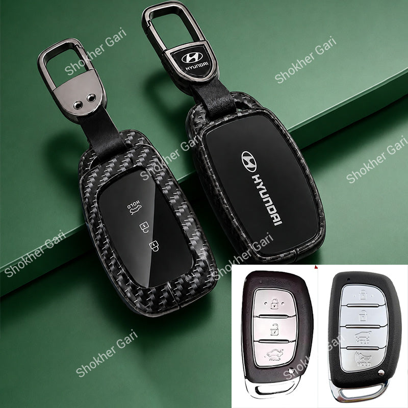 Car Carbon Metal Remote Cover Hyundai Creta, Creta Grand 3 and 4 button