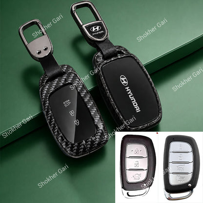 Car Carbon Metal Remote Cover Hyundai Creta, Creta Grand 3 and 4 button