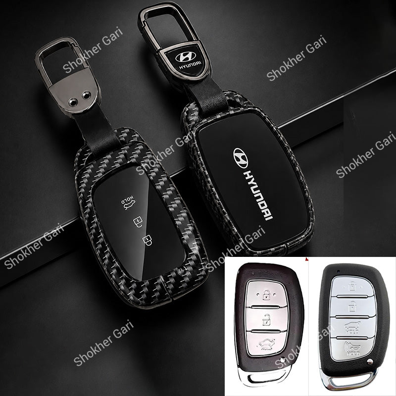 Car Carbon Metal Remote Cover Hyundai Creta, Creta Grand 3 and 4 button