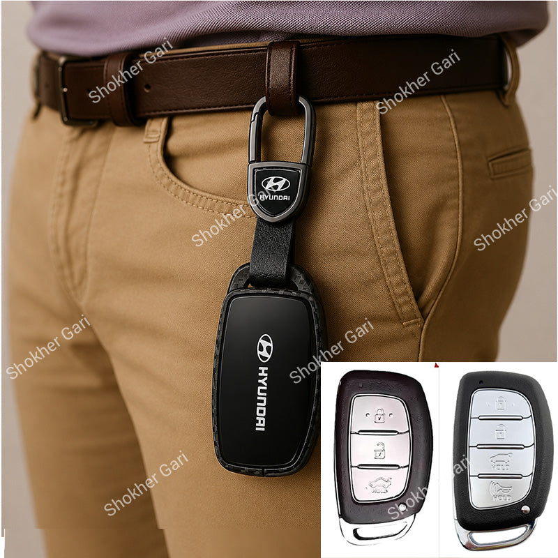 Car Carbon Metal Remote Cover Hyundai Creta, Creta Grand 3 and 4 button