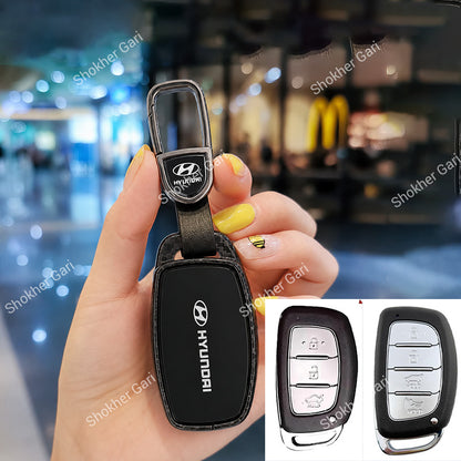 Car Carbon Metal Remote Cover Hyundai Creta, Creta Grand 3 and 4 button