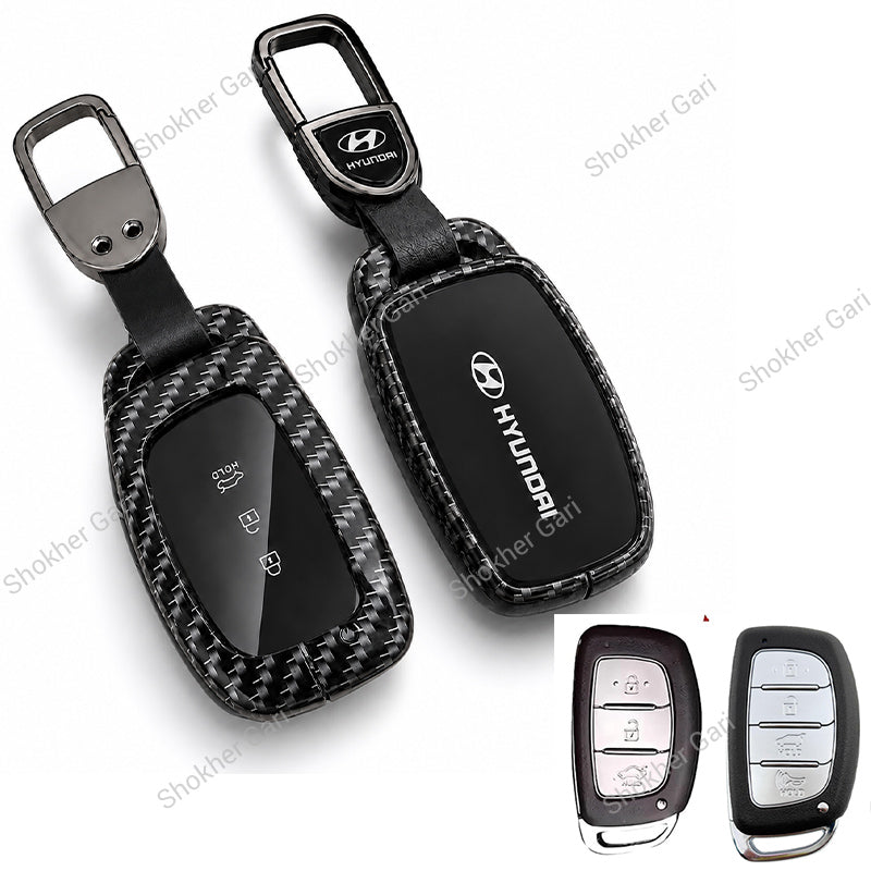 Car Carbon Metal Remote Cover Hyundai Creta, Creta Grand 3 and 4 button