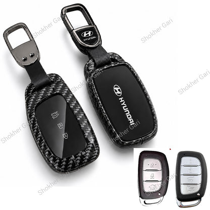 Car Carbon Metal Remote Cover Hyundai Creta, Creta Grand 3 and 4 button