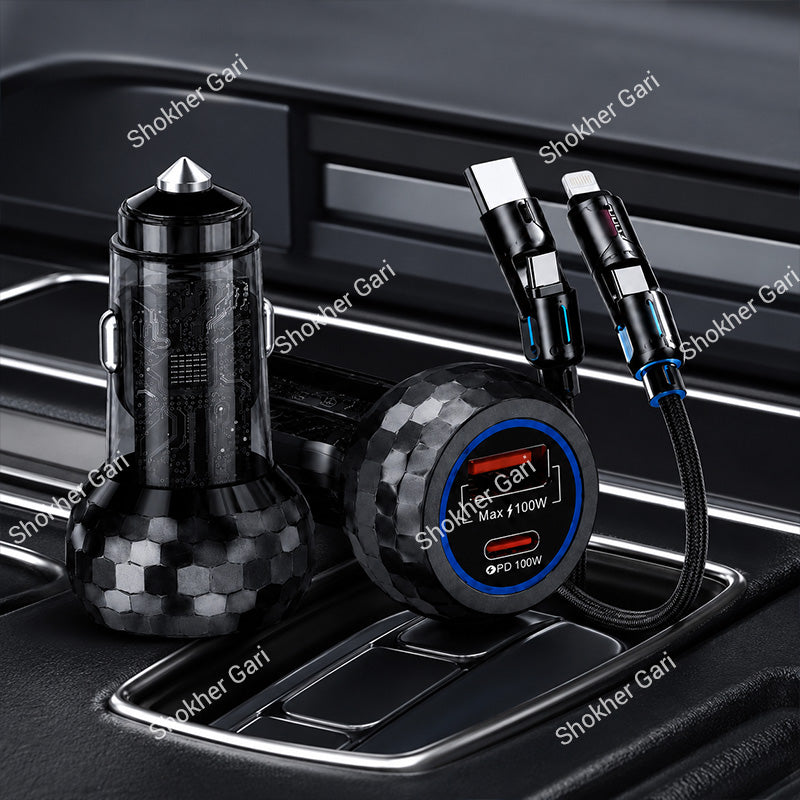 PUGAN P-208 200W Fast Car Charger With 4-in-1 Cable