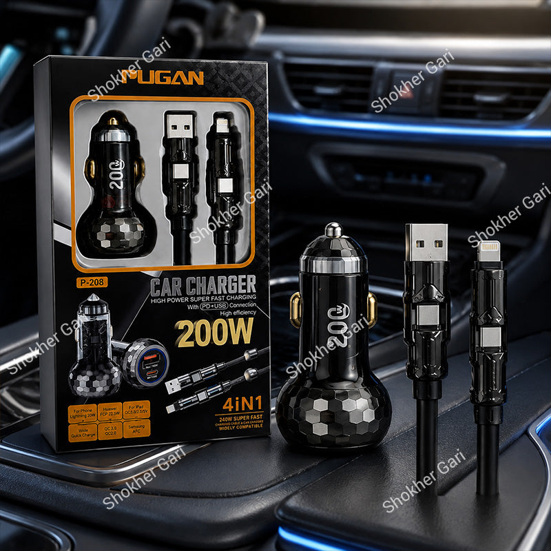 PUGAN P-208 200W Fast Car Charger With 4-in-1 Cable