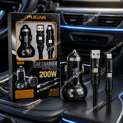 PUGAN P-208 200W Fast Car Charger With 4-in-1 Cable