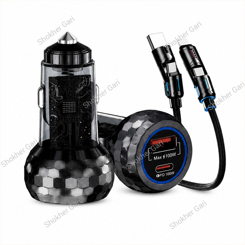 PUGAN P-208 200W Fast Car Charger With 4-in-1 Cable