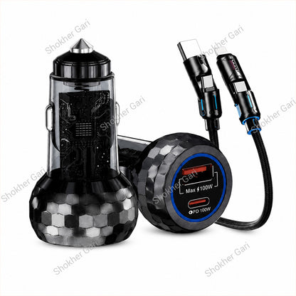 PUGAN P-208 200W Fast Car Charger With 4-in-1 Cable