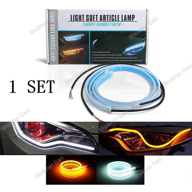 2pcs Car Headlight Led Strip Light Dual Color Yellow And White