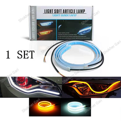 2pcs Car Headlight Led Strip Light Dual Color Yellow And White