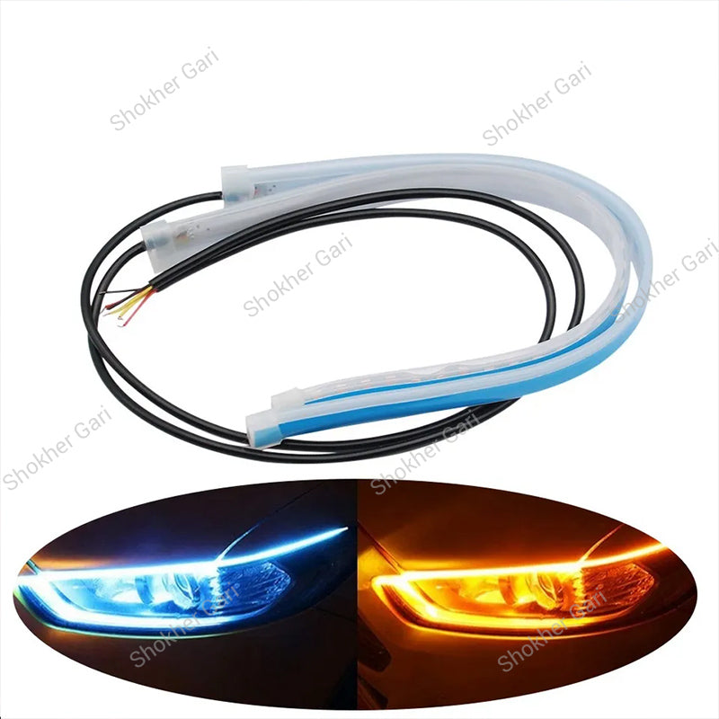 2pcs Car Headlight Led Strip Light Dual Color Yellow And White