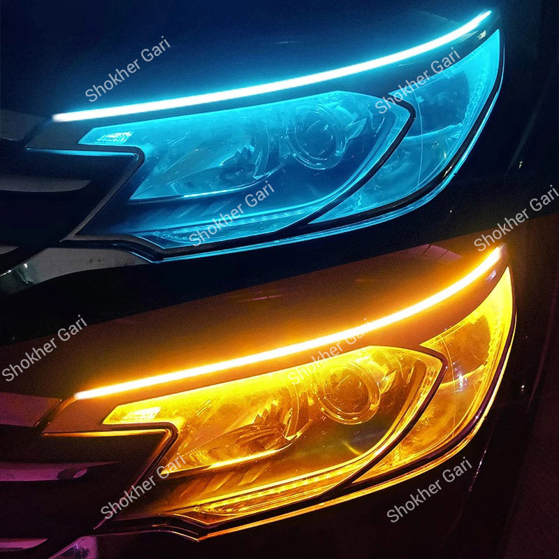 2pcs Car Headlight Led Strip Light Dual Color Yellow And White