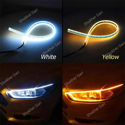 2pcs Car Headlight Led Strip Light Dual Color Yellow And White