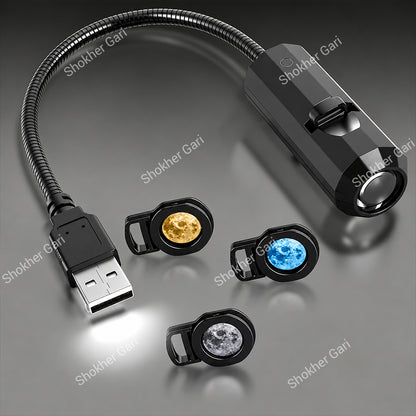 Car And Home USB Projector Lamp  Flexible 360° Rotating LED Night Light
