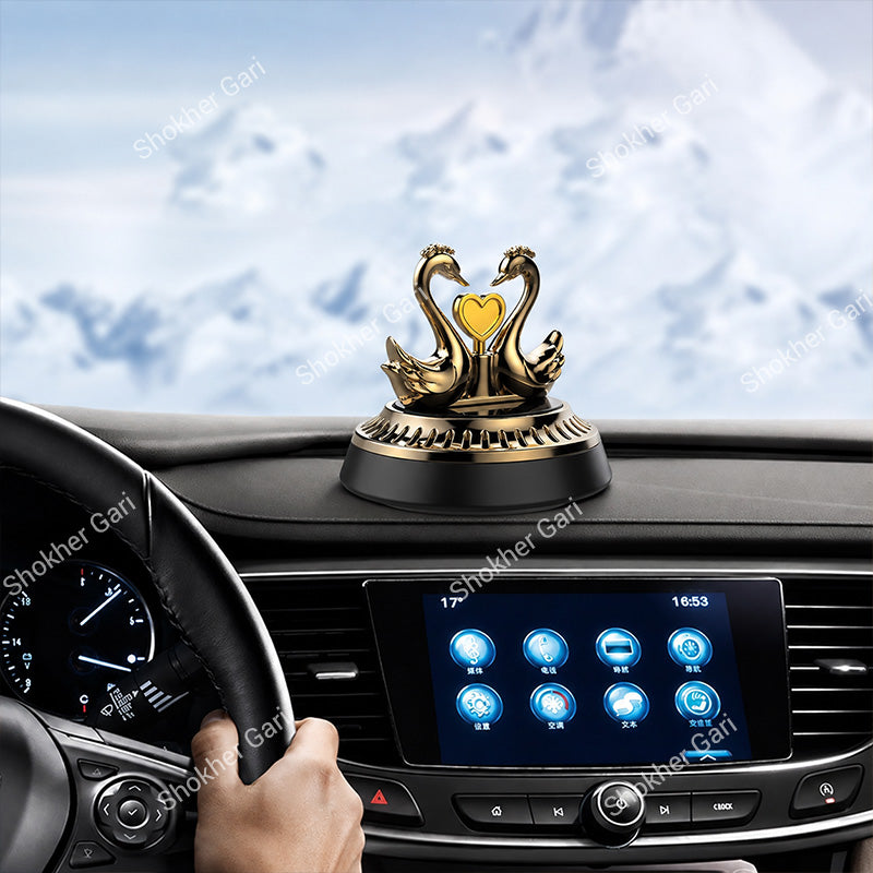 Car Solar Powered Perfume Swan Showpiece – Aromatherapy Rotating Seat Light-Sense