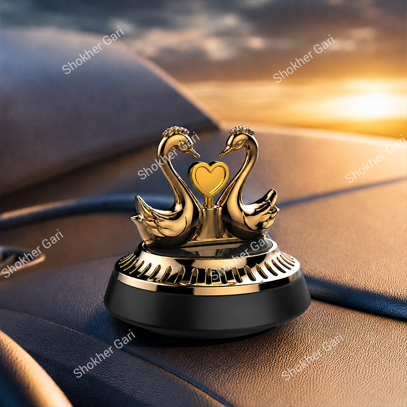 Car Solar Powered Perfume Swan Showpiece – Aromatherapy Rotating Seat Light-Sense