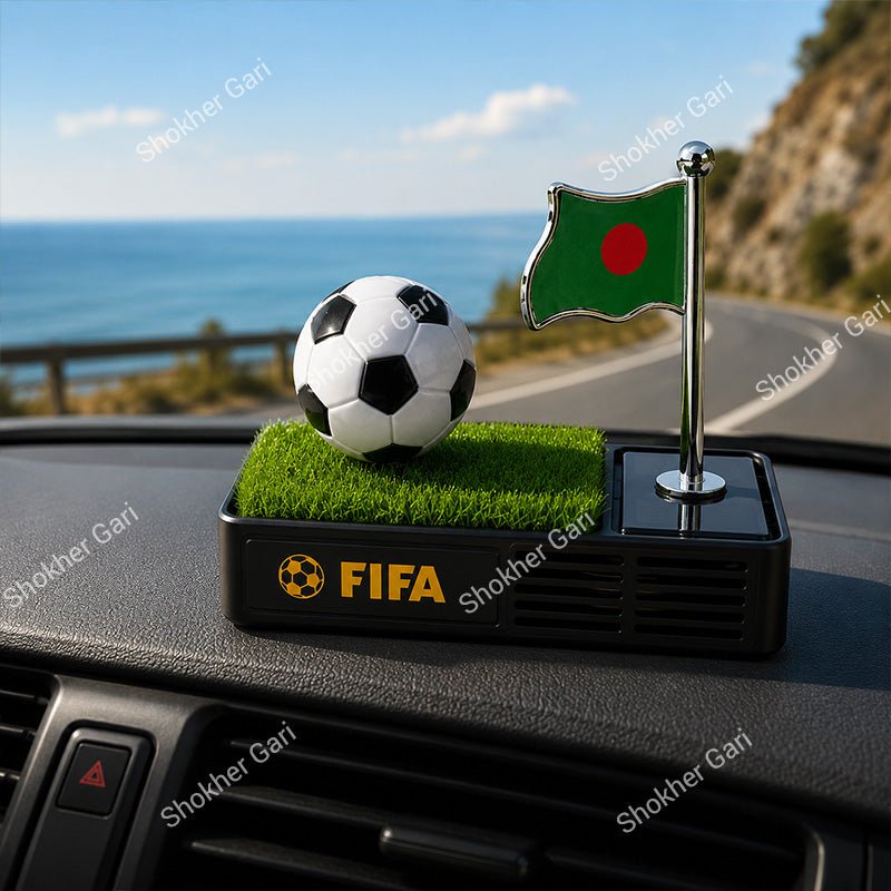 Car Football Solar  Dashboard Showpiece With Bangladesh Flag & Air Freshener