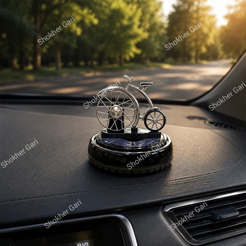 Car Dashboard  Solar  Showpiece With Bicycle & Air Freshener