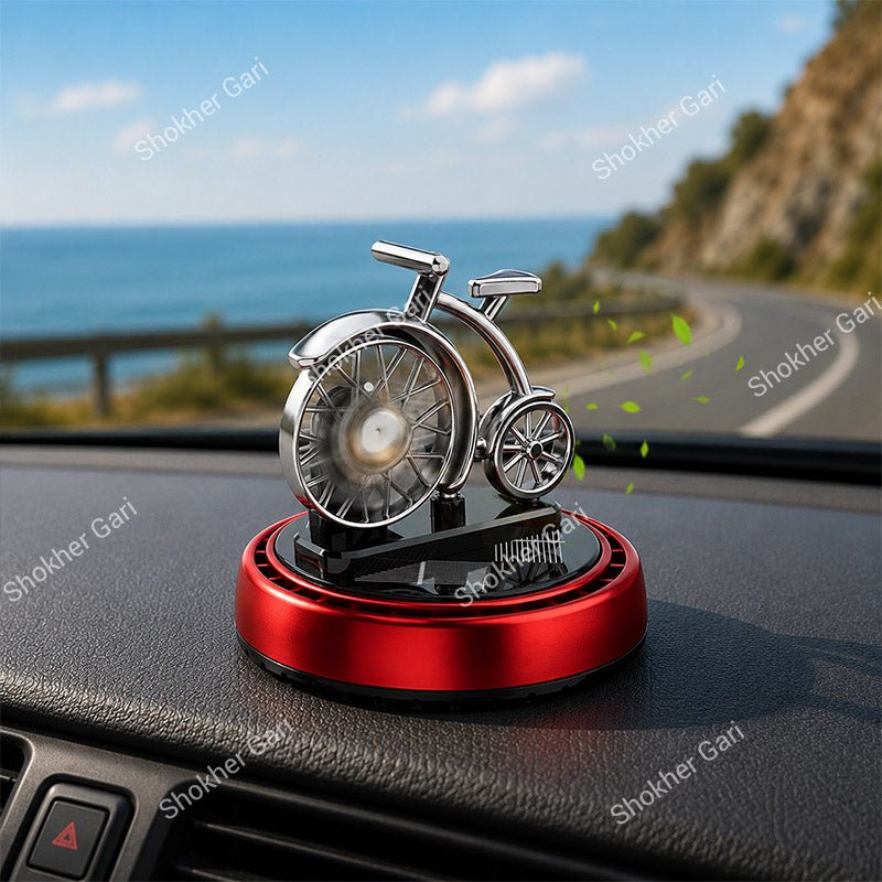 Car Dashboard  Solar  Showpiece With Bicycle & Air Freshener