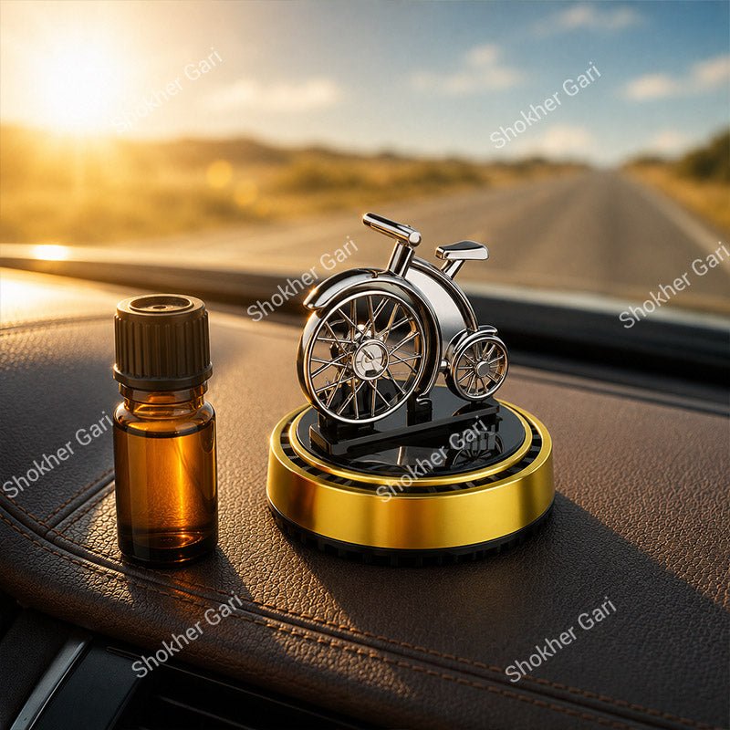 Car Dashboard  Solar  Showpiece With Bicycle & Air Freshener