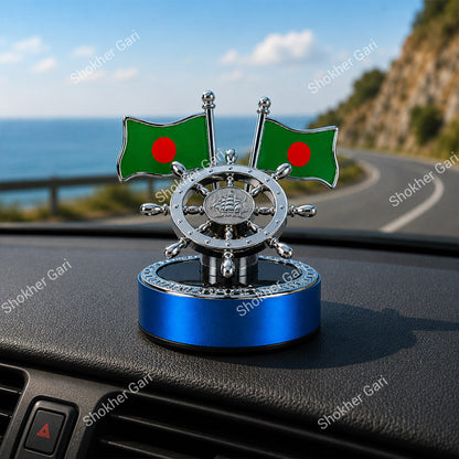 Car Ship Steering Solar Dashboard Showpiece With Bangladesh Flag & Air Freshener