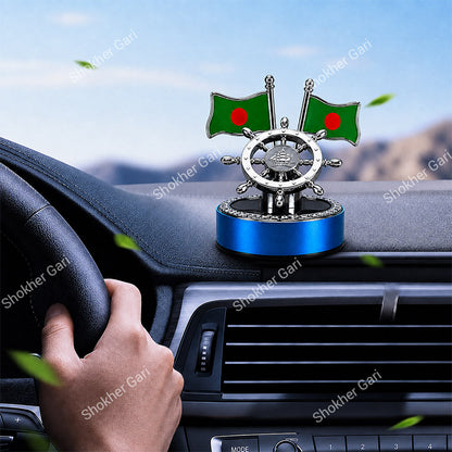 Car Ship Steering Solar Dashboard Showpiece With Bangladesh Flag & Air Freshener