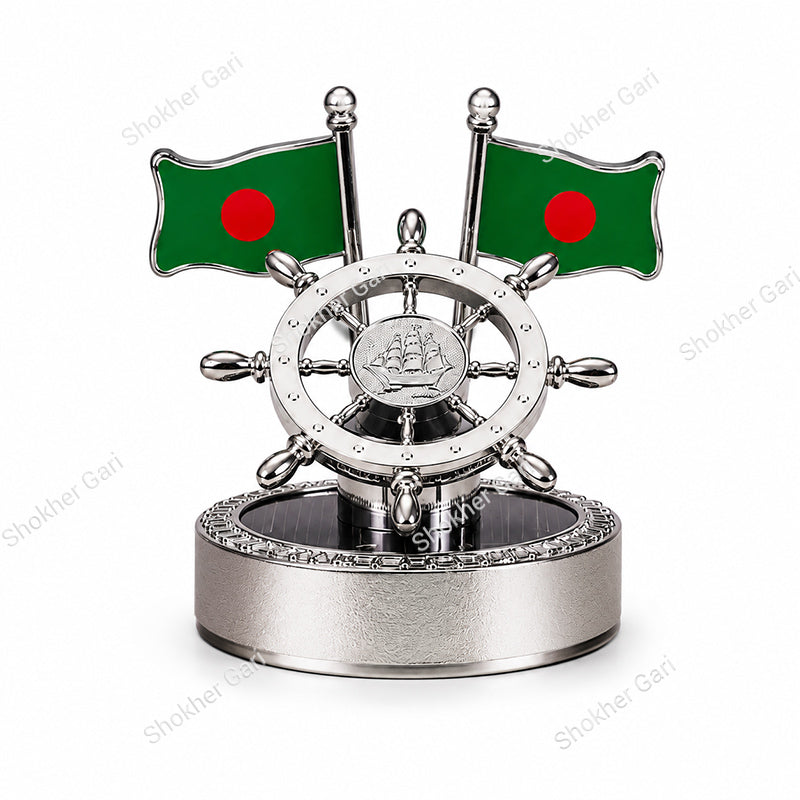 Car Ship Steering Solar Dashboard Showpiece With Bangladesh Flag & Air Freshener