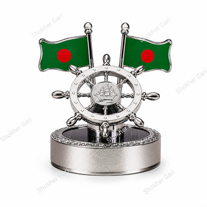 Car Ship Steering Solar Dashboard Showpiece With Bangladesh Flag & Air Freshener