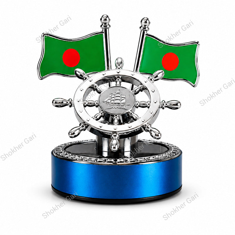 Car Ship Steering Solar Dashboard Showpiece With Bangladesh Flag & Air Freshener