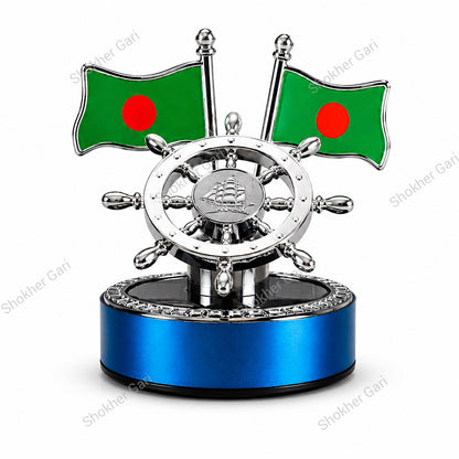 Car Ship Steering Solar Dashboard Showpiece With Bangladesh Flag & Air Freshener
