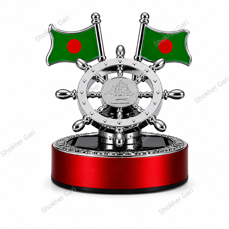 Car Ship Steering Solar Dashboard Showpiece With Bangladesh Flag & Air Freshener