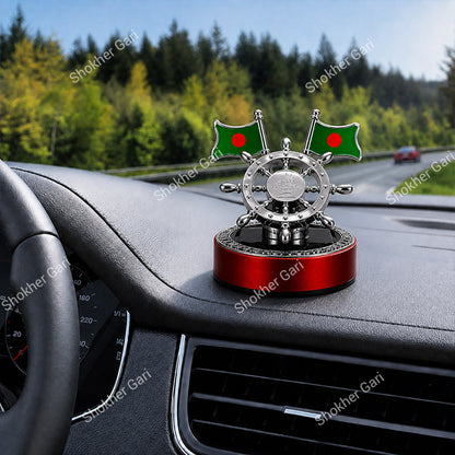 Car Ship Steering Solar Dashboard Showpiece With Bangladesh Flag & Air Freshener