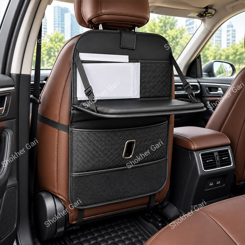 Car Seat Back Organizer with Tray Tissue Holder Foldable and  Many Pockets