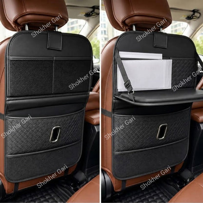 Car Seat Back Organizer with Tray Tissue Holder Foldable and  Many Pockets