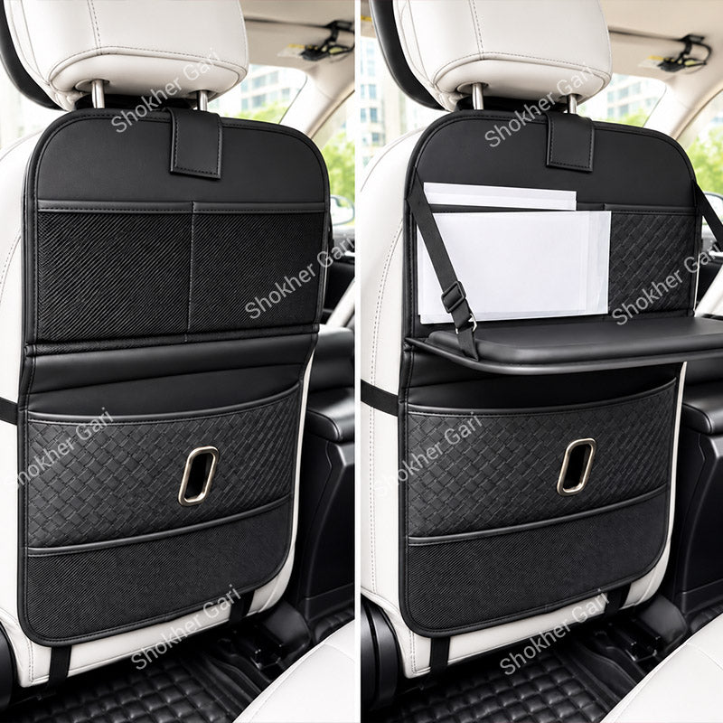 Car Seat Back Organizer with Tray Tissue Holder Foldable and  Many Pockets