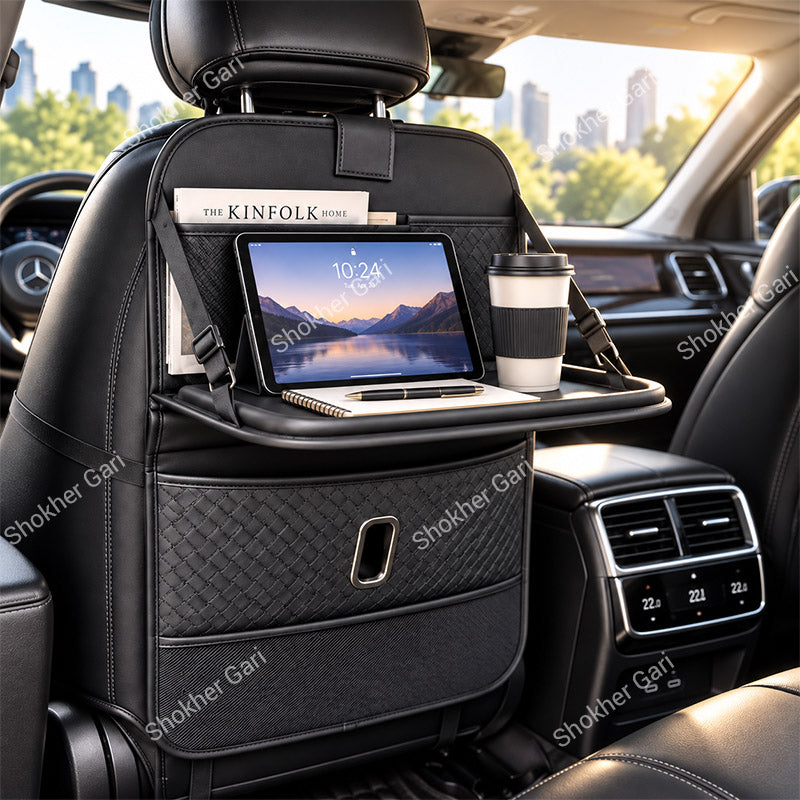 Car Seat Back Organizer with Tray Tissue Holder Foldable and  Many Pockets