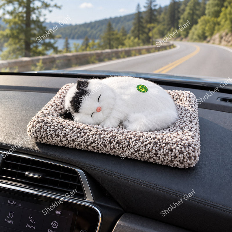 Car Dashboard And Office Sleeping Cat Plush Toy With Press Simulation Sound