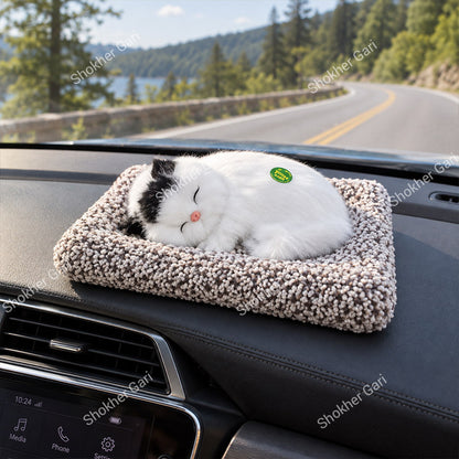 Car Dashboard And Office Sleeping Cat Plush Toy With Press Simulation Sound