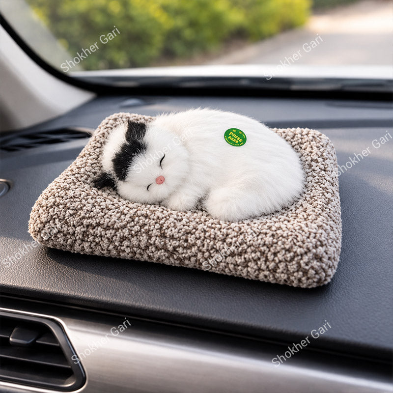 Car Dashboard And Office Sleeping Cat Plush Toy With Press Simulation Sound