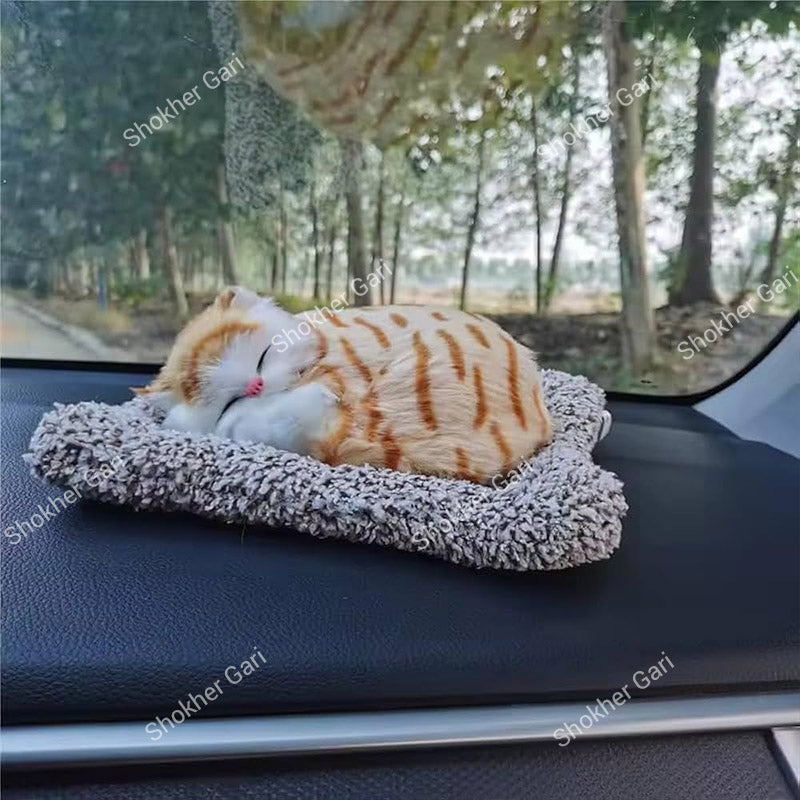 Car Dashboard And Office Sleeping Cat Plush Toy With Press Simulation Sound