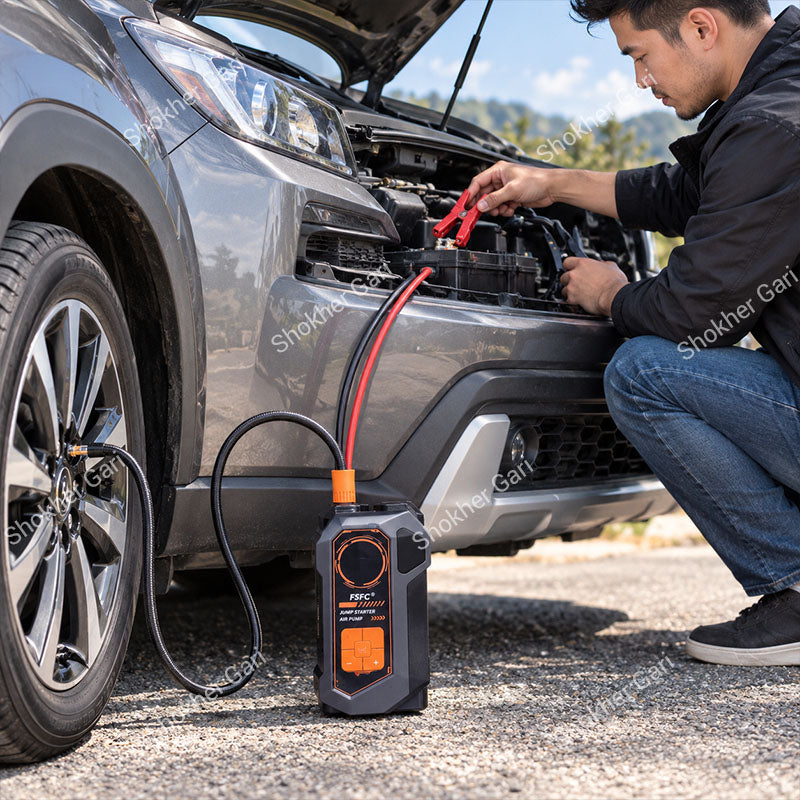 Car Jump Starter with Air Compressor, 10-in-1 Portable, 150PSI Tire Inflator.