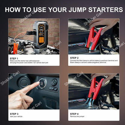 Car Jump Starter with Air Compressor, 10-in-1 Portable, 150PSI Tire Inflator.