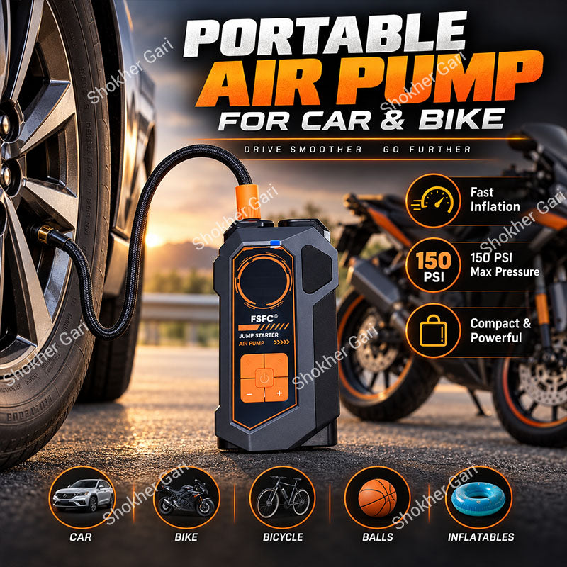 Car Jump Starter with Air Compressor, 10-in-1 Portable, 150PSI Tire Inflator.