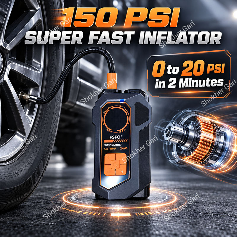 Car Jump Starter with Air Compressor, 10-in-1 Portable, 150PSI Tire Inflator.