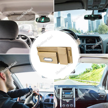 Car Visor Organizer  Multi-Pocket Tissue Box Holder with Zipper Pouch for Documents and Sunglasses -